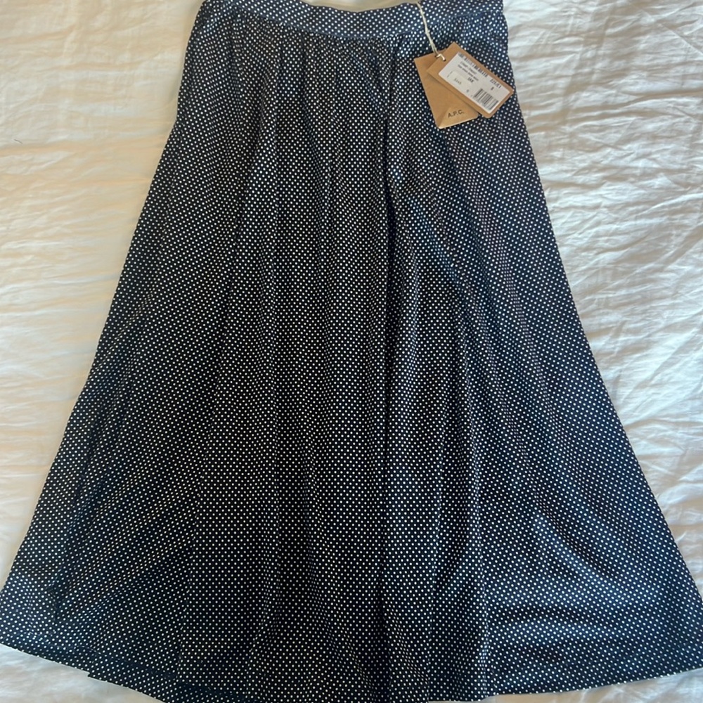 NWT A.P.C navy polka dot midi skirt